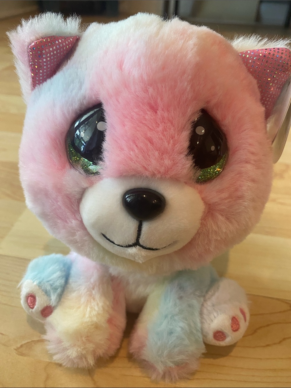 NWT Plush 7” Pink Multicolor Baby Bear Stuffed Animal - Soft Cuddly Toy
